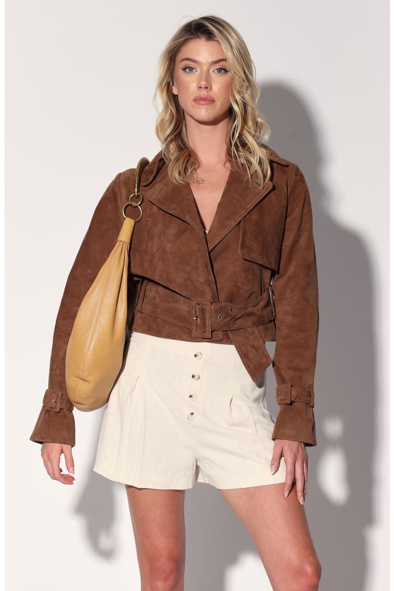 Rexa Suede Short Trench Jacket, Alternate, color, CHESTNUT SUEDE