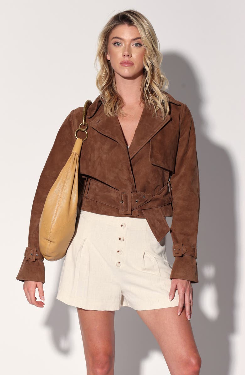 Walter Baker Rexa Suede Short Trench Jacket, Alternate, color, Chestnut Suede