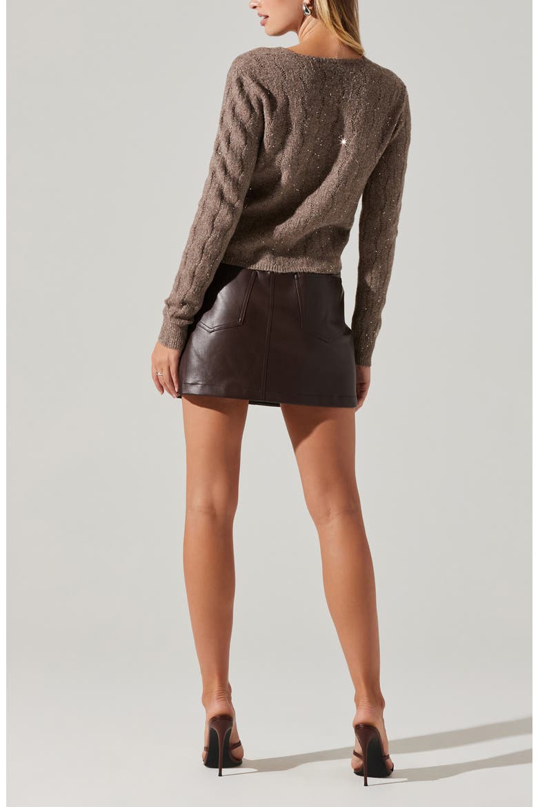 Metallic Sequin Surplice Cable Stitch Sweater, Alternate, color, FAWN