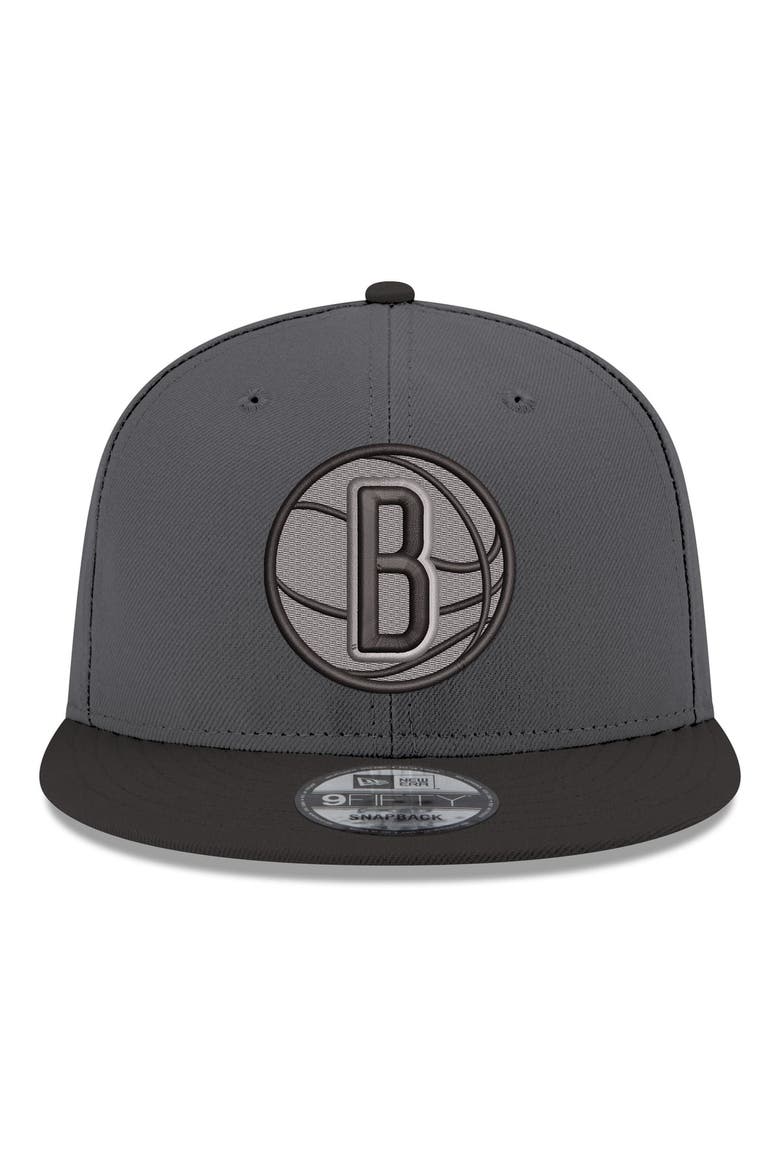 Men's New Era Gray/Black Brooklyn Nets Logo 2-Tone 9FIFTY Snapback Hat, Alternate, color, Gray
