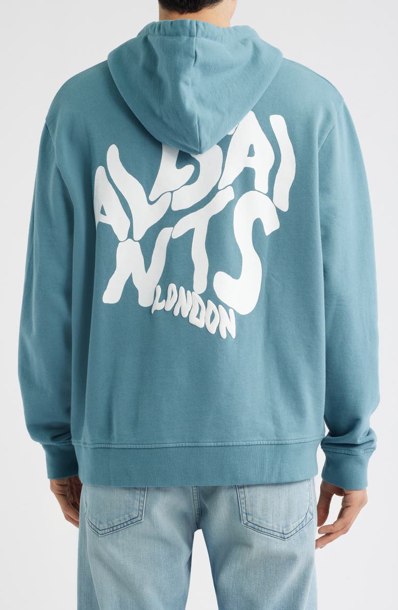 AllSaints Orlando Logo Graphic Hoodie, Alternate, color, Eris Blue