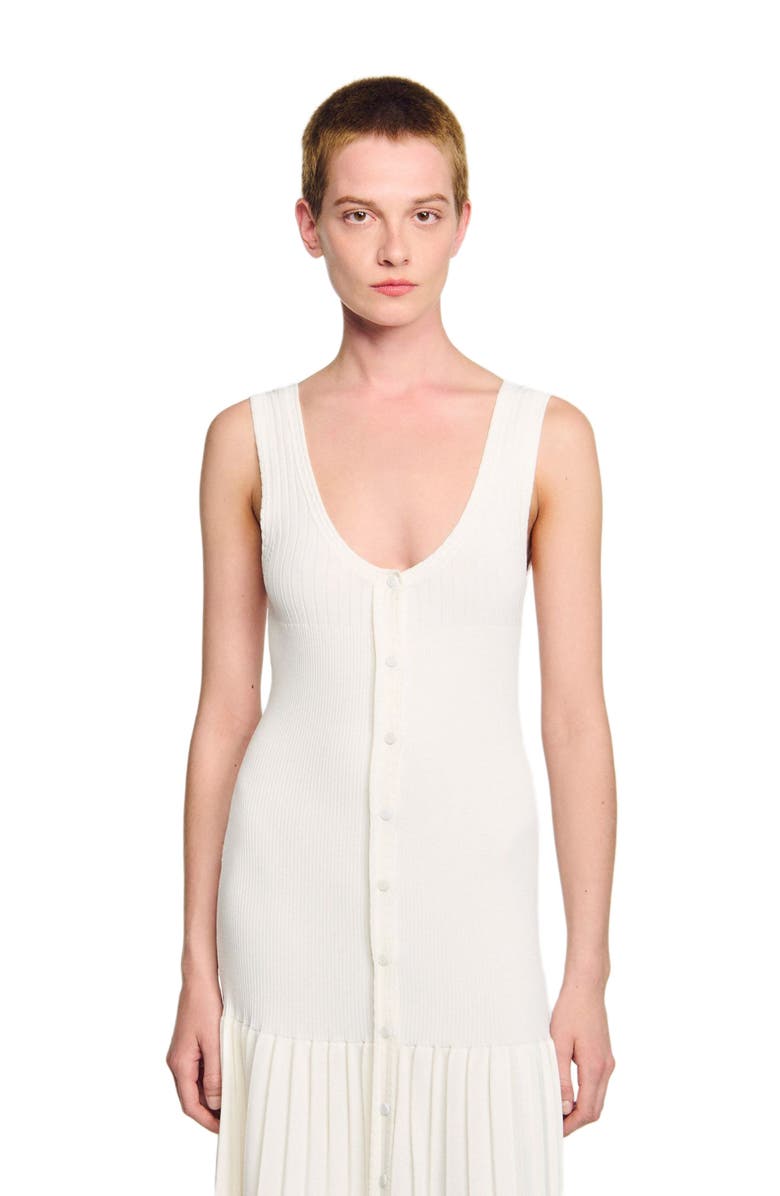 SANDRO V-neck knit maxi dress, Alternate, color, Ecru