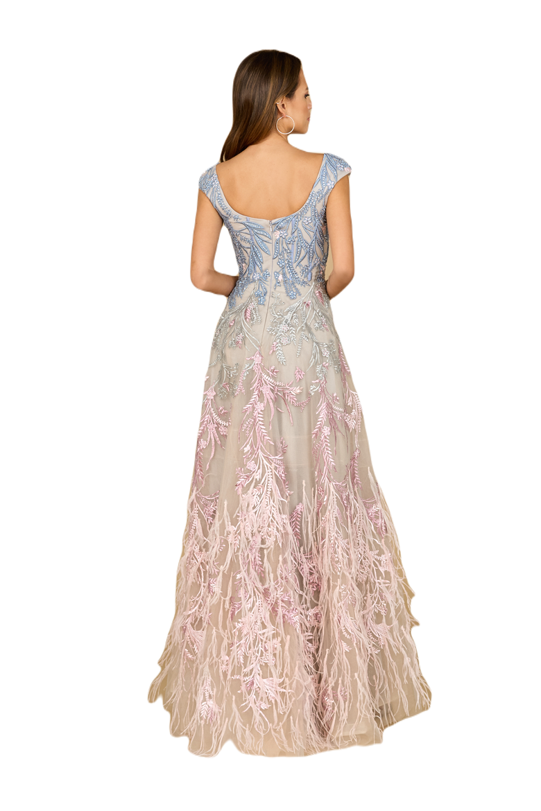 Cap Sleeves Feather Detail Ballgown, Alternate, color, Multi