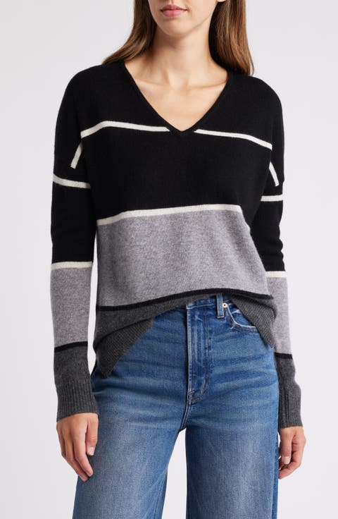Stripe Wool & Cashmere V-Neck Sweater