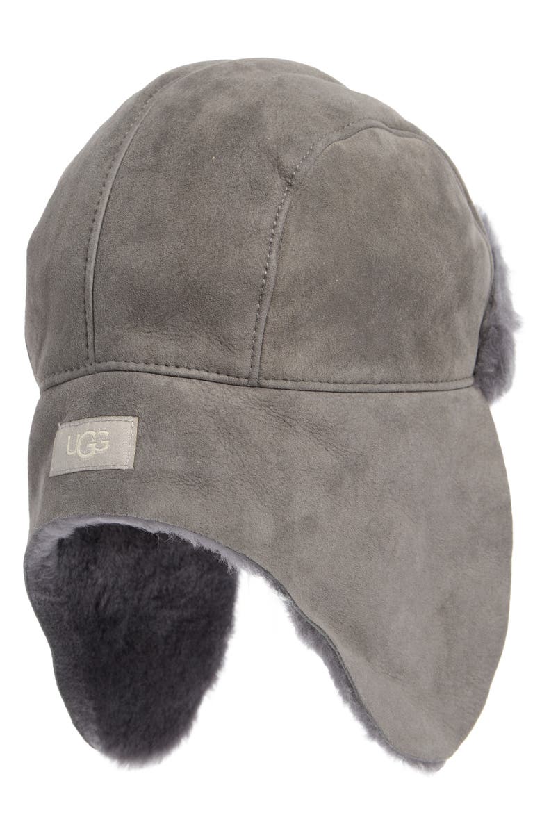 UGG<sup>®</sup> Genuine Shearling Trapper Hat, Alternate, color, Charcoal