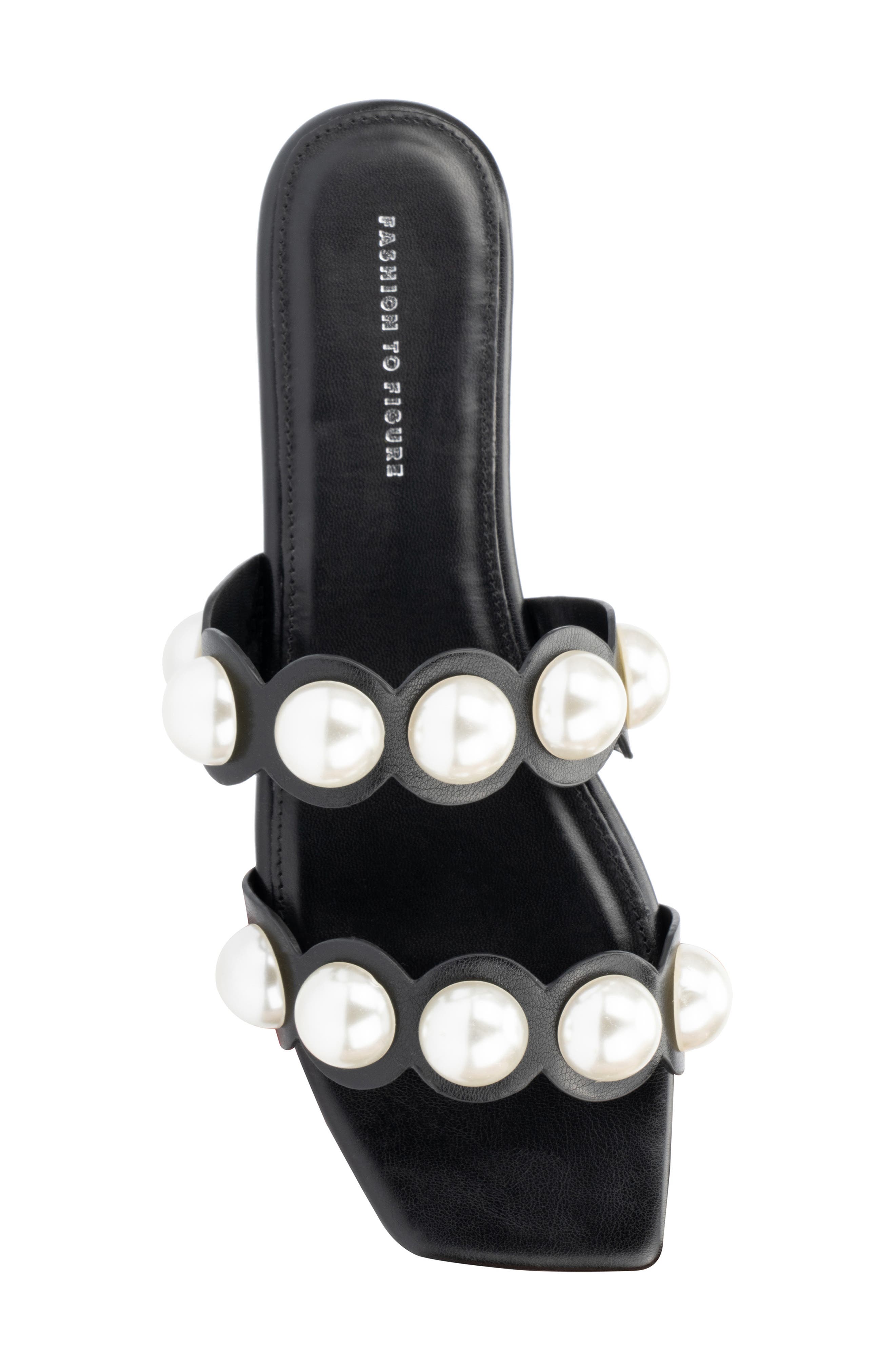 Fashion to Figure Sage Faux Pearl Studded Slide Sandal - Wide Width, Alternate, color, 