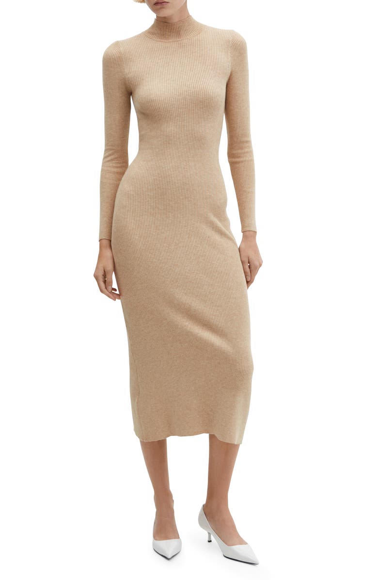 MANGO Perkins Long Sleeve Rib Dress, Main, color, 