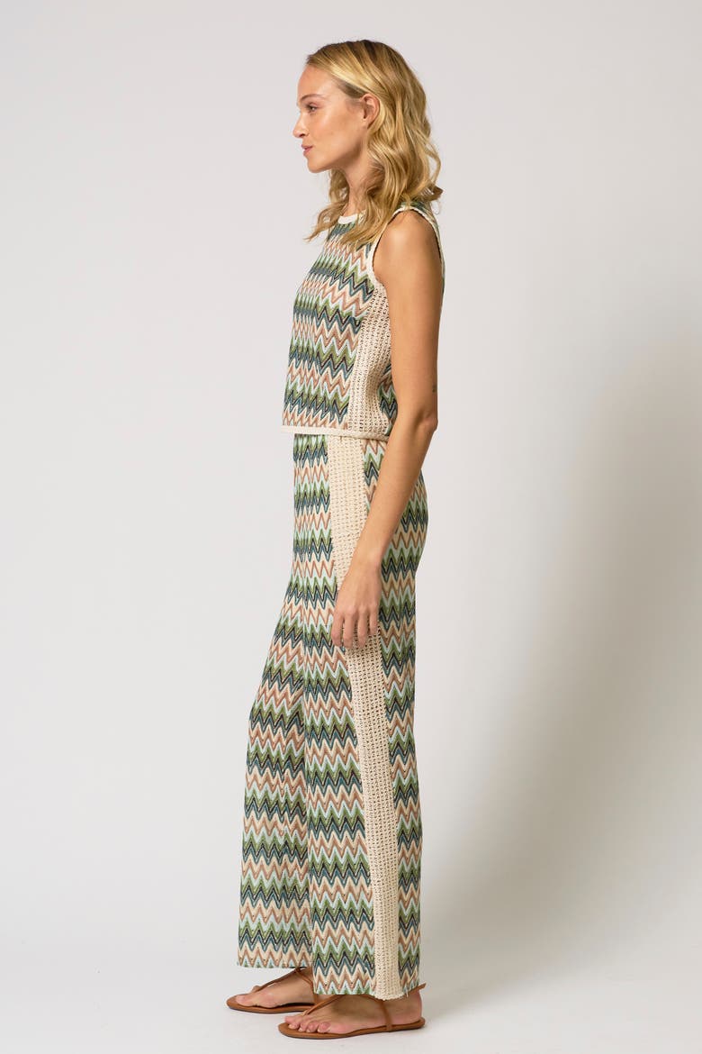Celine Rainbow Crochet Knit Button-Back Shell, Alternate, color, NEUTRAL MULTI