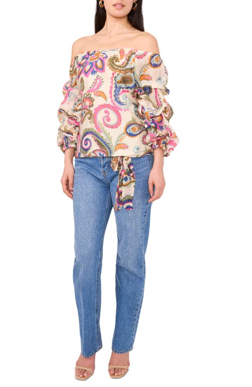 VINCE CAMUTO VINCE CAMUTO PAISLEY OFF THE SHOULDER BUBBLE SLEEVE TOP 