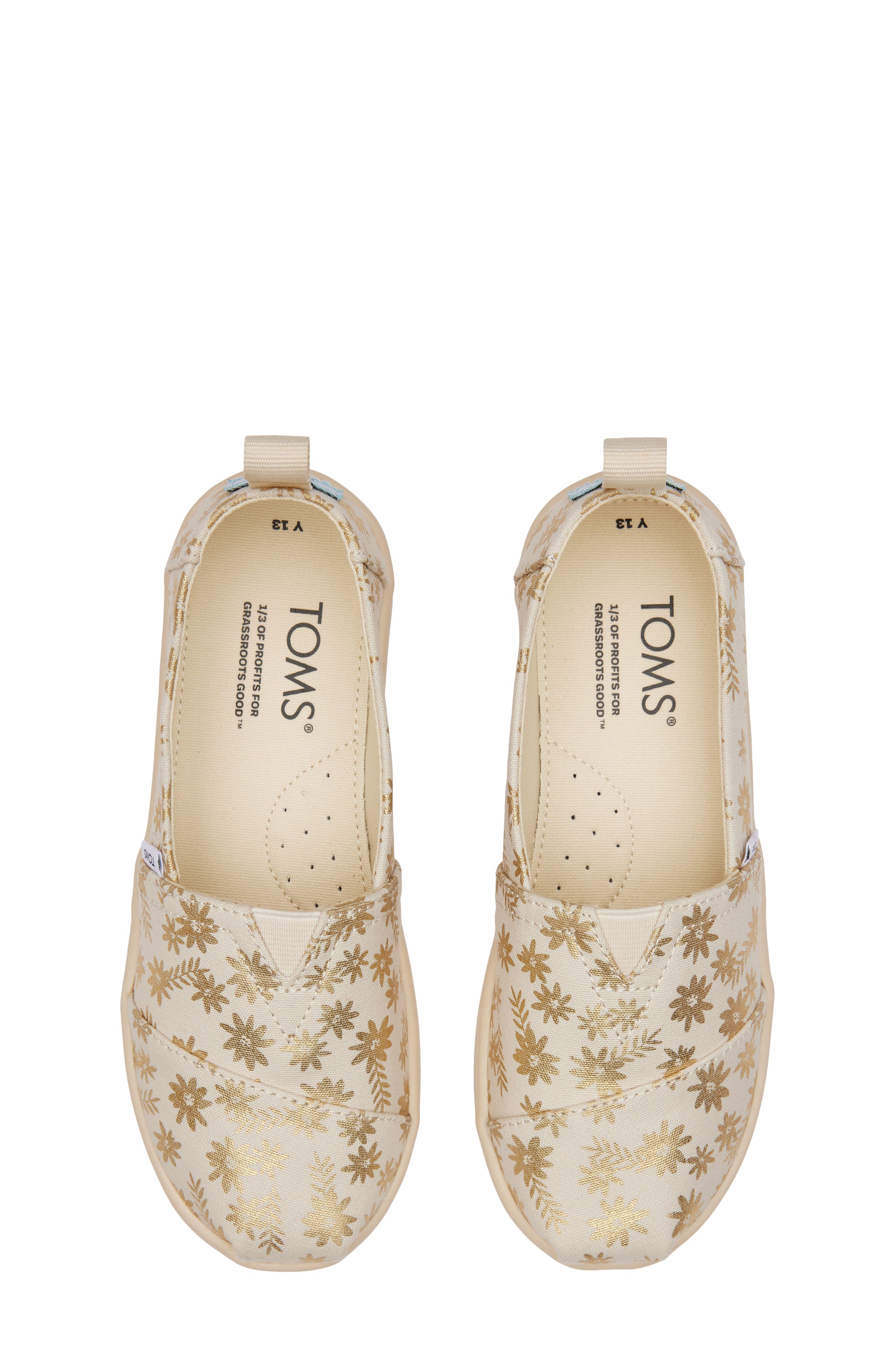 TOMS Kids' Metallic Floral Alpargata Slip-On, Alternate, color, 