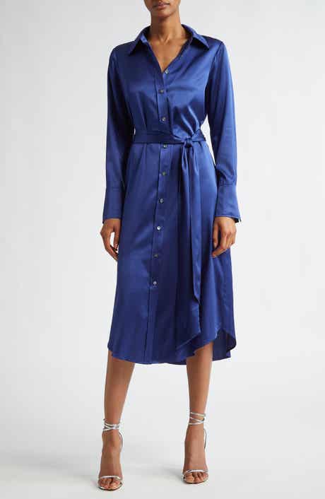 Victoria Tie Waist Long Sleeve Silk Blend Shirtdress