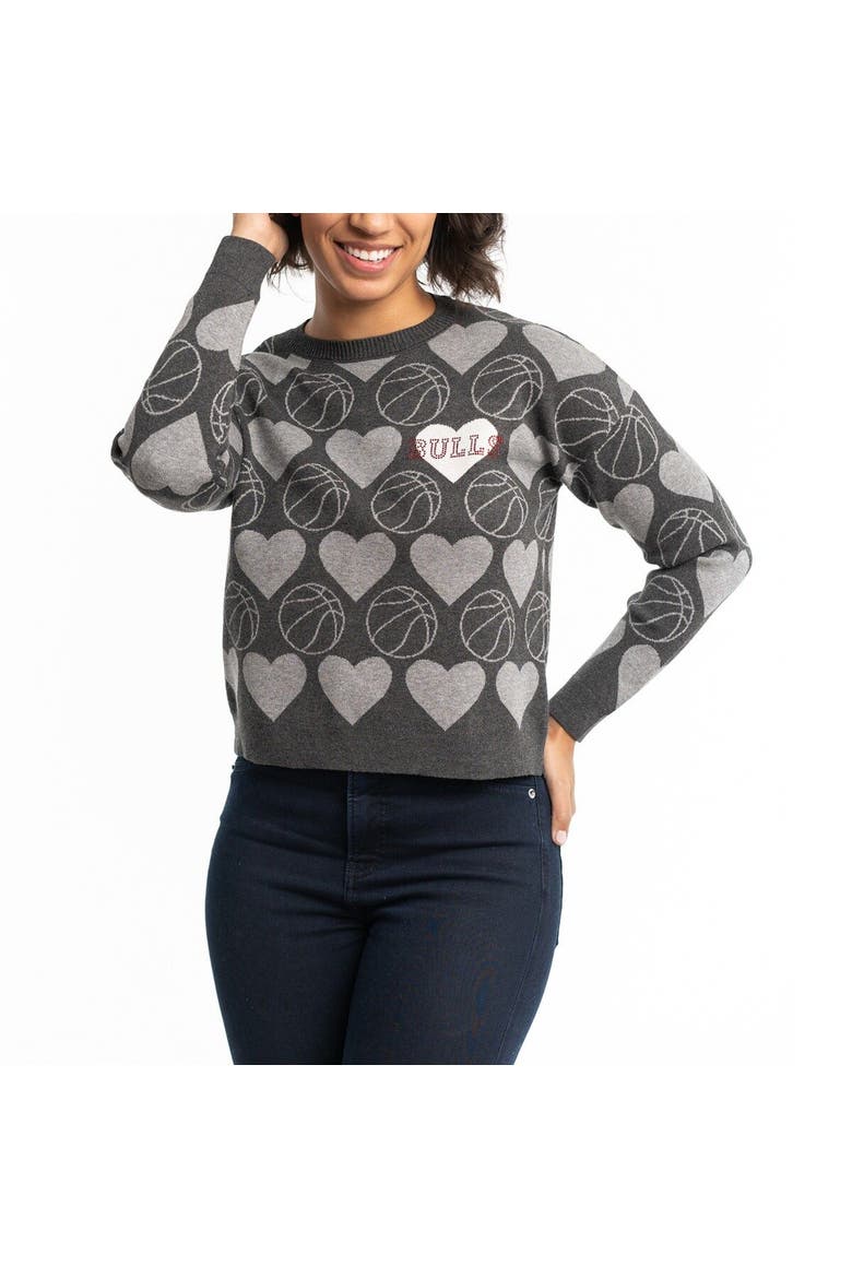 Women's Lusso Charcoal Chicago Bulls Basketball Love Swarovski Crystal Intarsia Pullover Sweater, Main, color, Charcoal