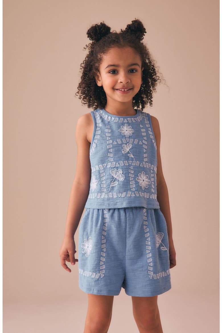 Floral Tile Tank & Shorts Set, Alternate, color, BLUE