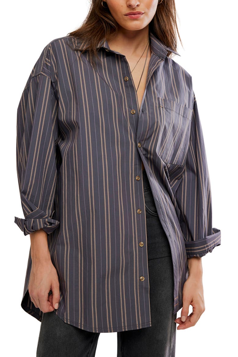 Freddie Striped Cotton Shirt, Main, color, GREY COMBO