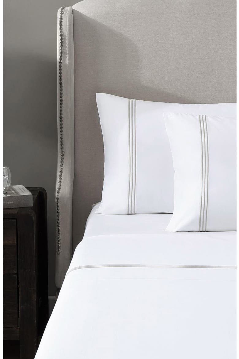 Egyptian Cotton Sateen Bratta Embroidery Triple Luxe Sateen 4-Piece Sheet Set, Alternate, color, NICKEL