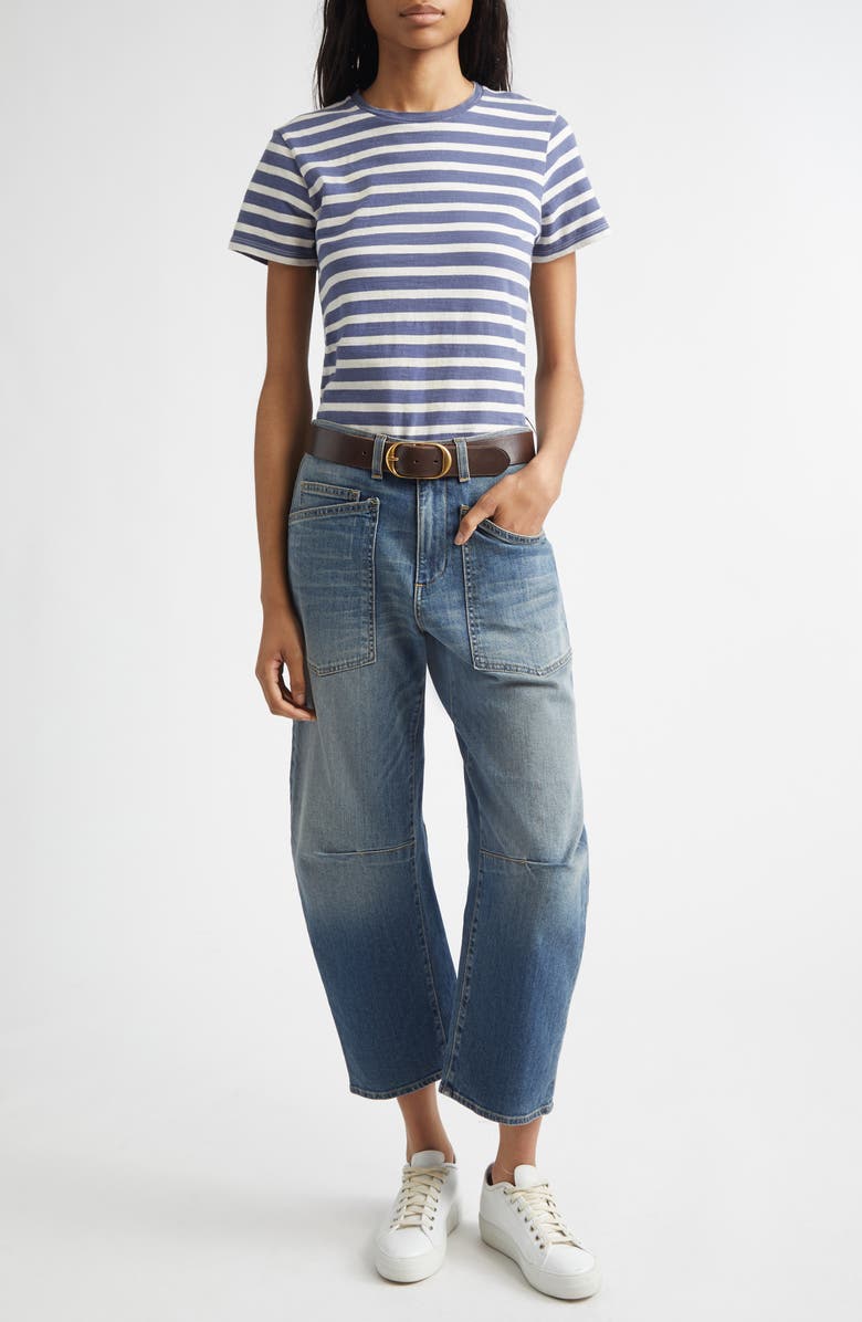 Nili Lotan Lana Crewneck T-Shirt, Alternate, color, French Blue/ Off White Stripe