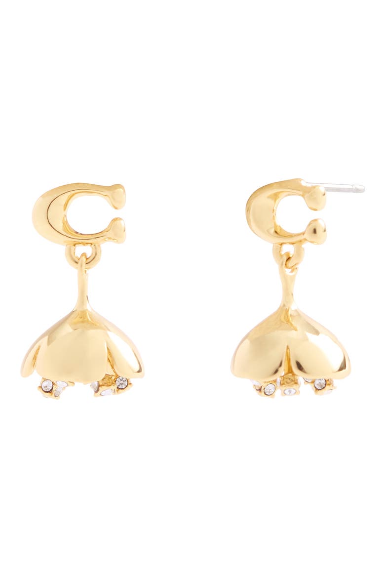 Floral Drop Earrings, Main, color, SHINY GOLD