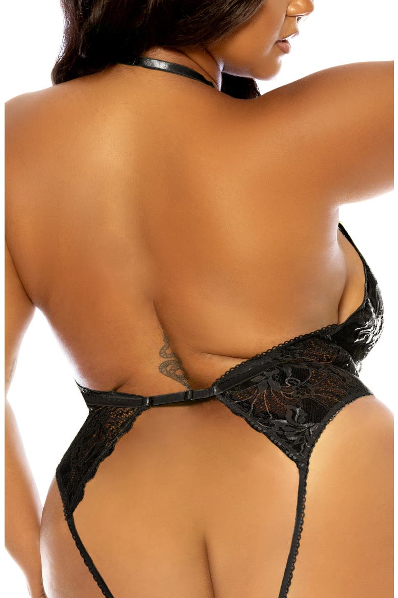 Lauren Backless Lace Teddy, Alternate, color, BLACK