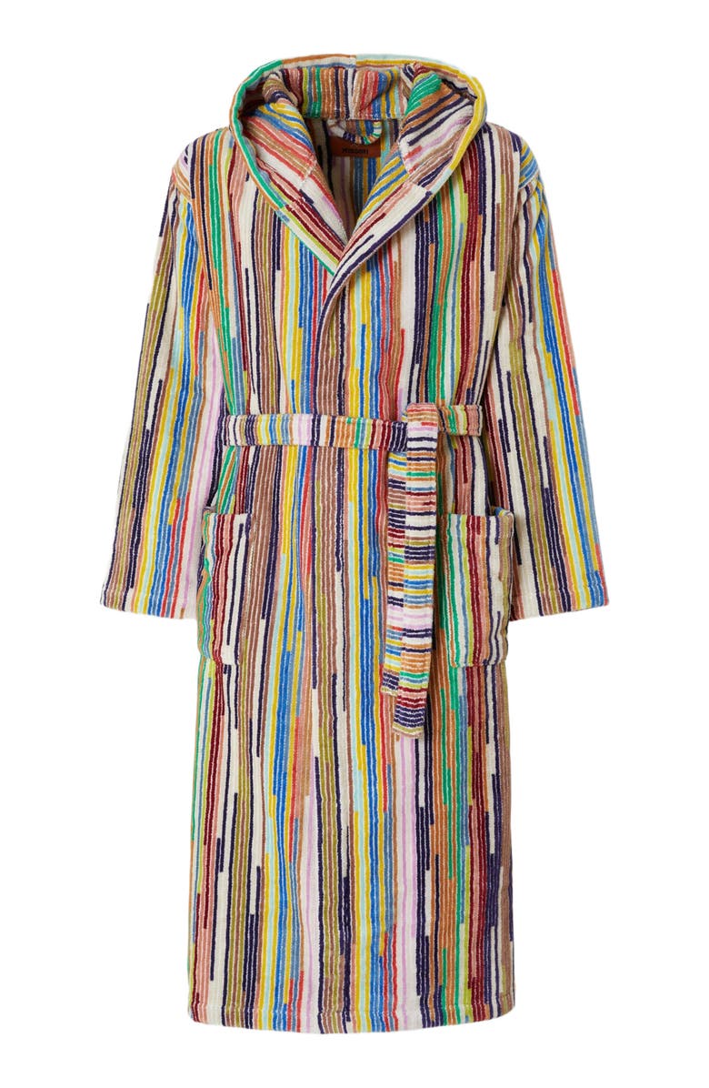 Missoni Home Melody Bathrobe In Cotton Terry With Vertical Stripes, Alternate, color, Black