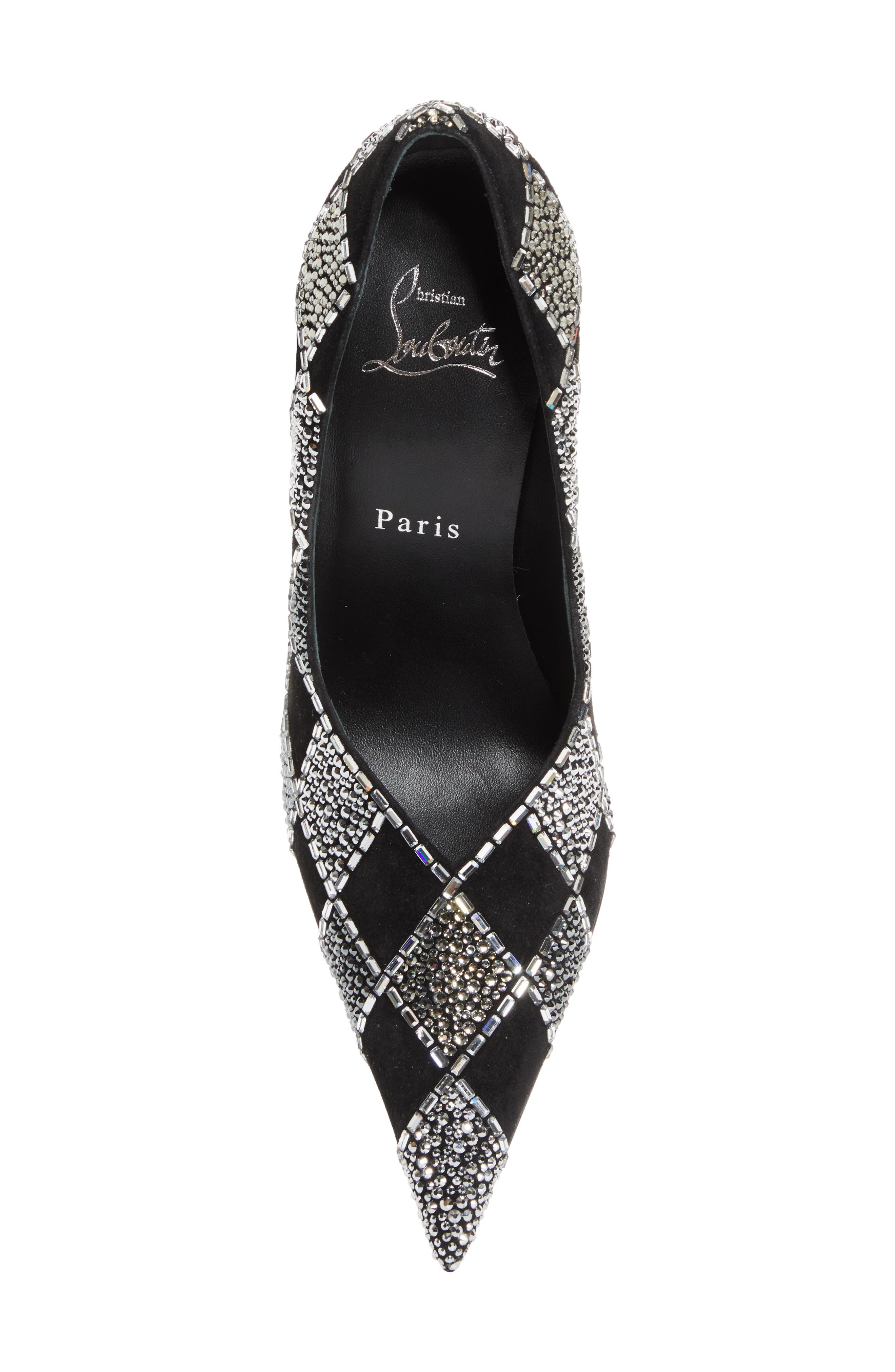 Christian Louboutin Doria Crystal Check Pump, Alternate, color, Black/ Black/ Crystals