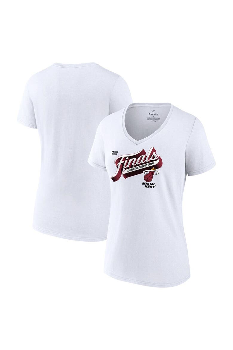 Women's Fanatics Branded  White Miami Heat 2023 Eastern Conference Champions Locker Room Authentic V-Neck T-Shirt, Main, color, White