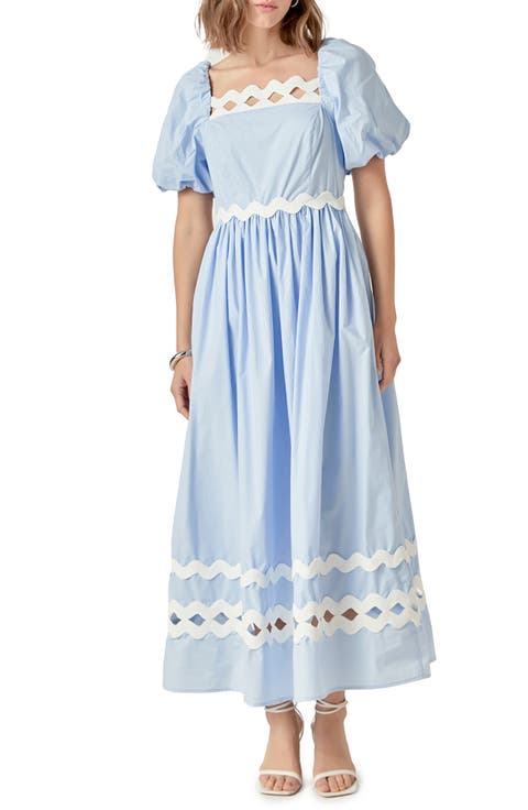 Scalloped Puff Sleeve Cotton Maxi Dress