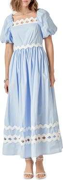 English Factory Scalloped Puff Sleeve Cotton Maxi Dress