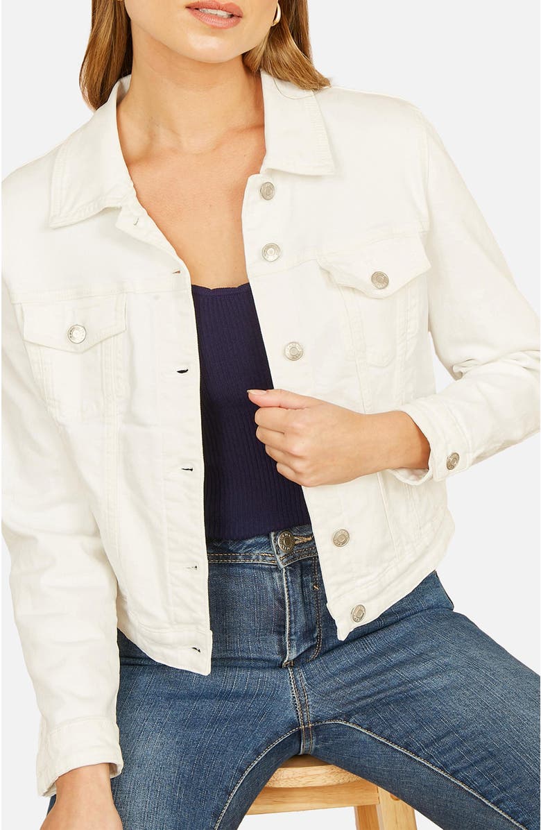 Yumi Stretch Cotton Denim Jacket, Alternate, color, White