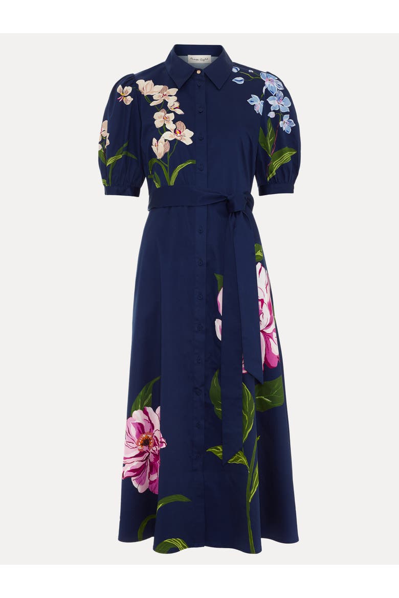 Kerrie Floral Shirt Dress, Alternate, color, Navy