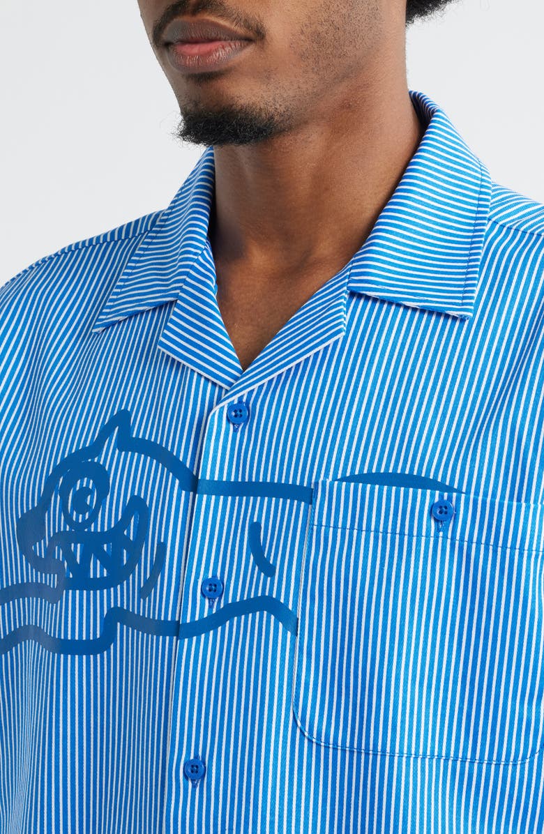 ICECREAM Decker Pinstripe Cotton Camp Shirt, Alternate, color, Victoria Blue