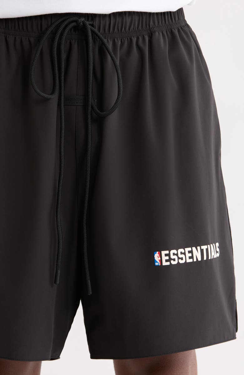 Fear of God Essentials x NBA Classic Fit Stretch Nylon Shorts, Alternate, color, Black