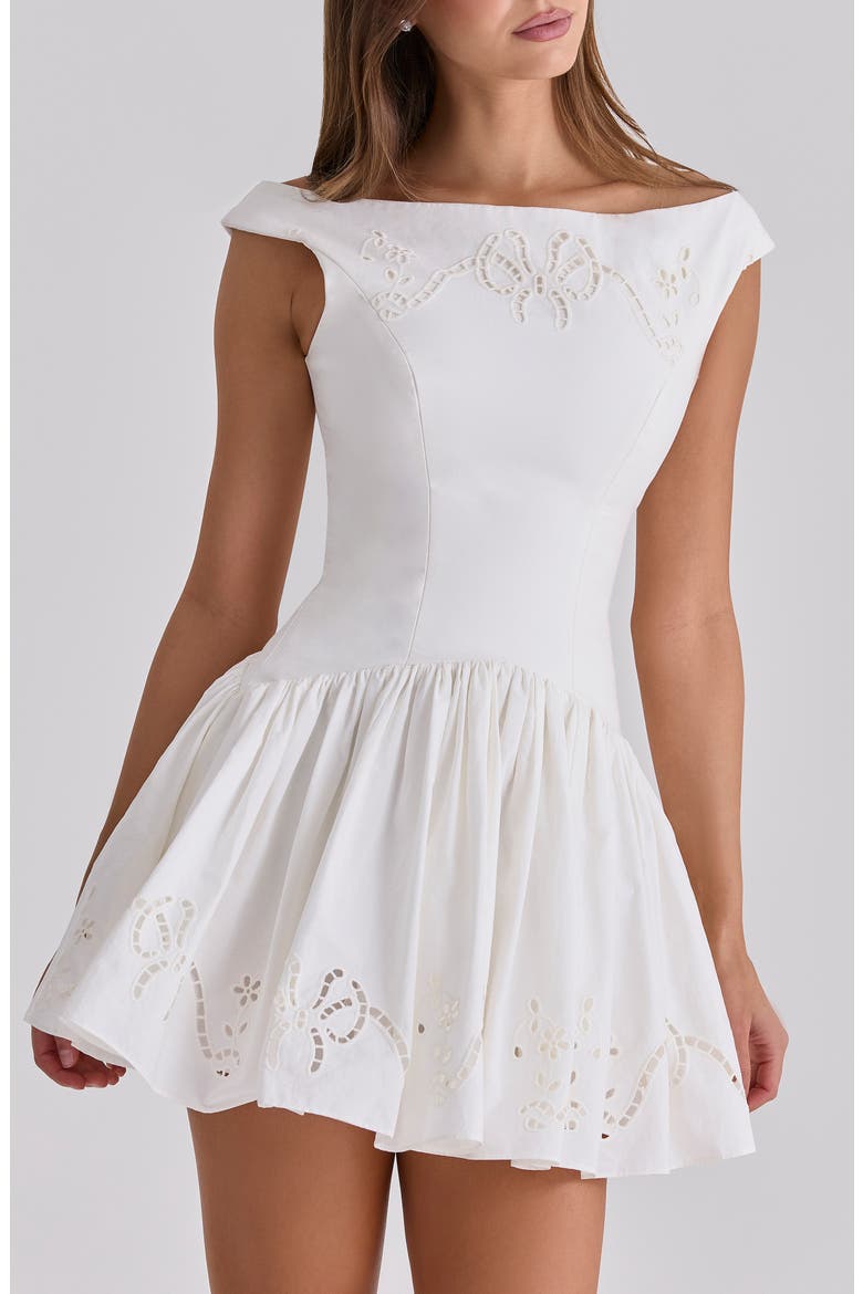 Lauren Off the Shoulder Eyelet Cotton Minidress, Alternate, color, WHITE