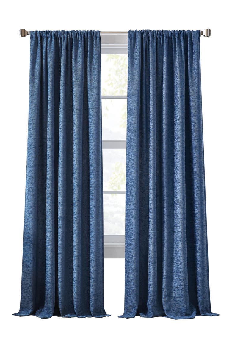 Set of 2 Bouclé Chenille Curtain Panels, Main, color, INDIGO
