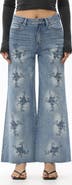 Bayeas Embroidered Beaded Wide Leg Jeans