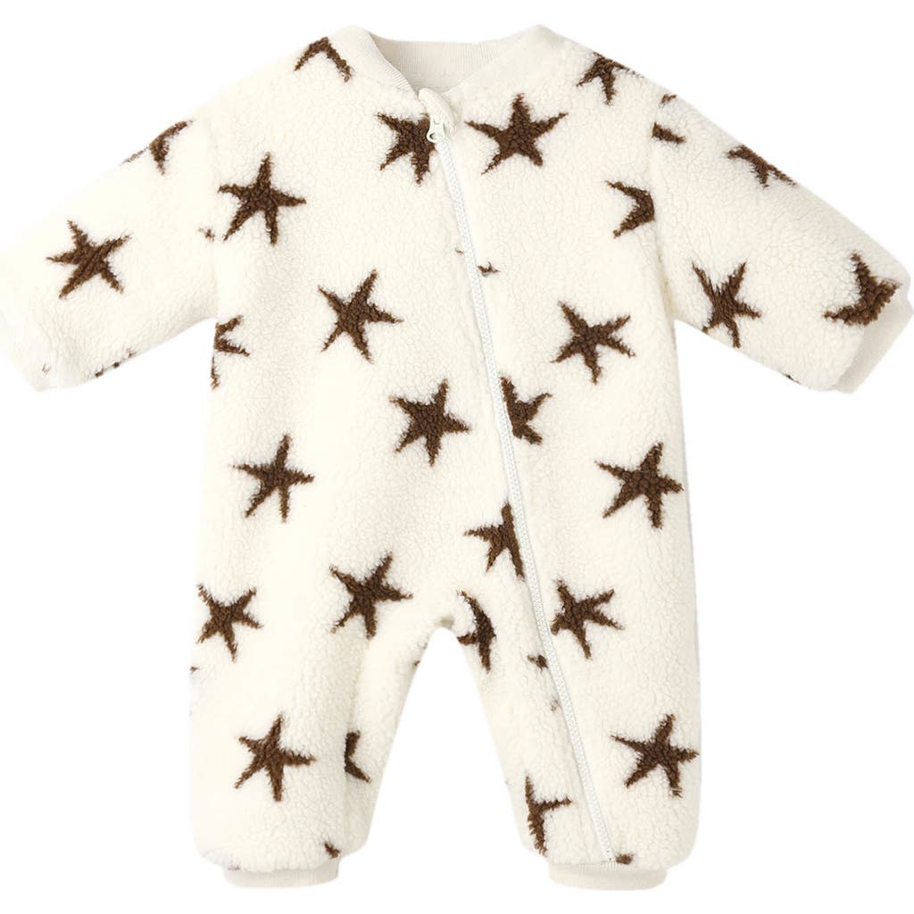 Rylee + Cru Star Print Fleece Footie In Neutral