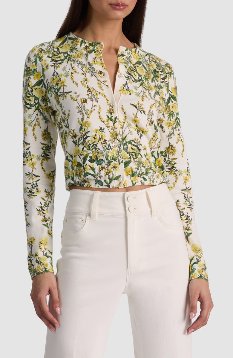 Alice + Olivia Carson Floral Cotton Blend Cardigan with Removable Collar, Alternate, color, Fresh Air Butter