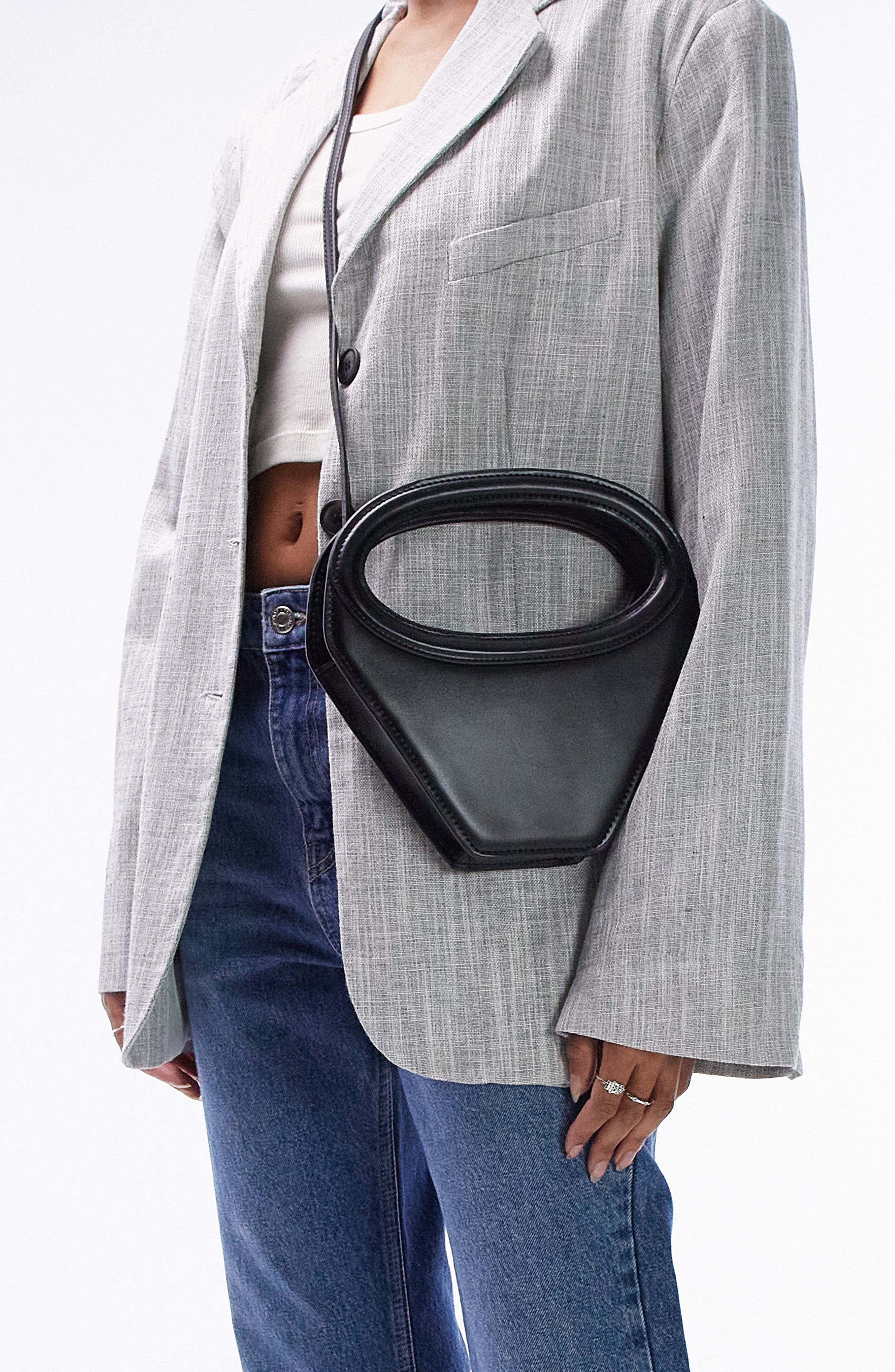 Topshop Frankie Triangle Faux Leather Crossbody Bag, Alternate, color, 