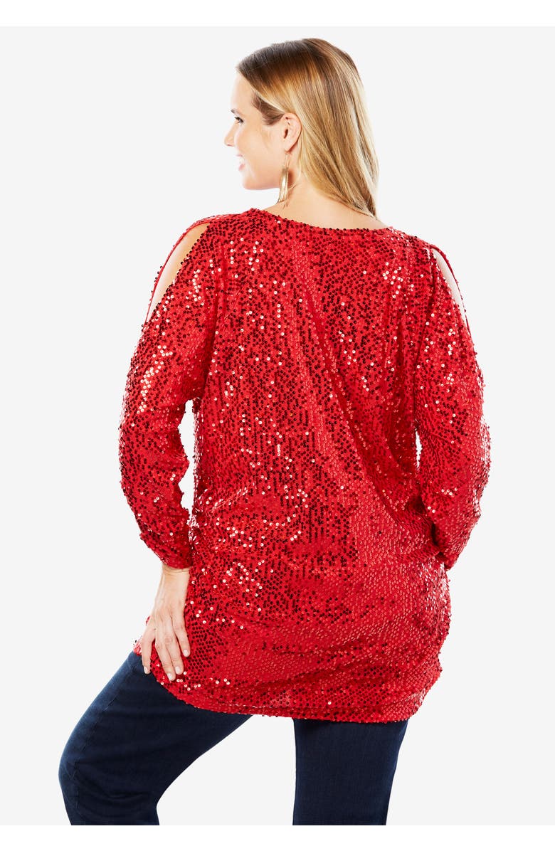 Roaman's Cold-Shoulder Sequin Tunic, Alternate, color, Black