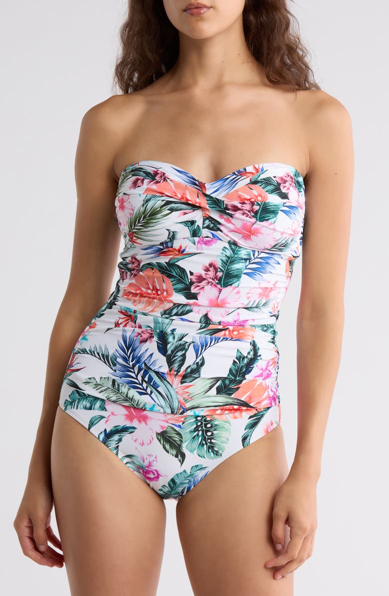 JANTZEN Flora Bandeau One Piece Swimsuit, Main, color, Multi