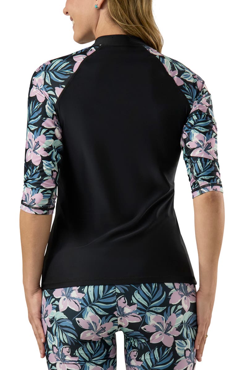 UV Skinz V-Neck Sun & Swim Shirt, Alternate, color, Black Bloom