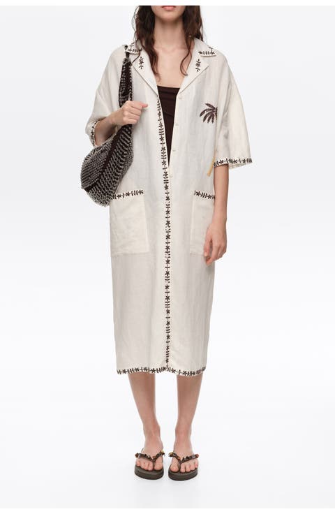 Linen Palm Tree Shirt Dress