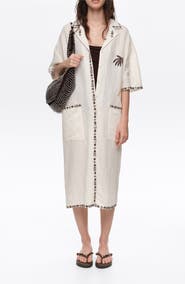 Bimba y Lola Linen Palm Tree Shirt Dress