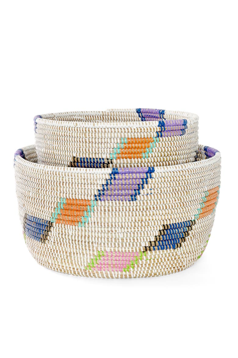 Set of Two Diagonal Diamond Nesting Storage Baskets, Alternate, color, Multicolor