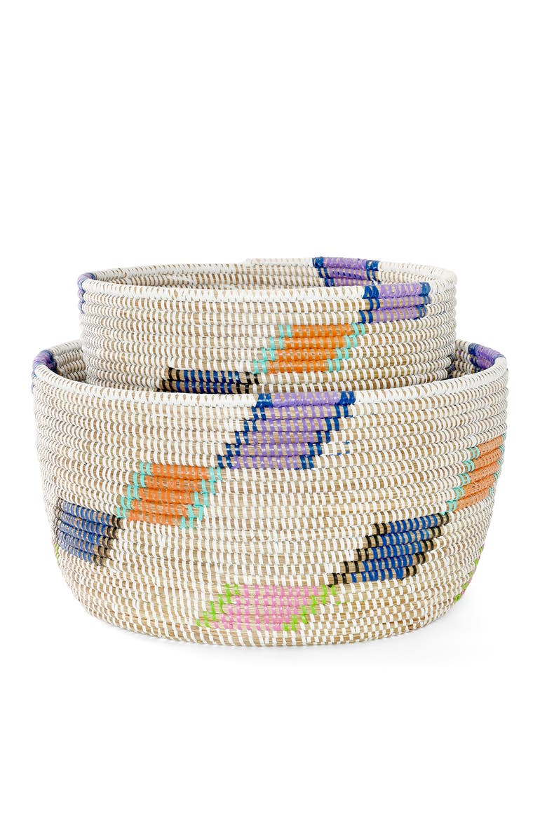 African Modern Set of Two Diagonal Diamond Nesting Storage Baskets, Alternate, color, Multicolor