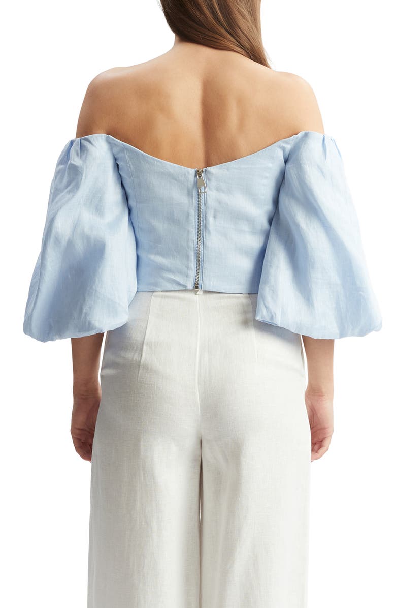 Bardot Eva Off the Shoulder Puff Sleeve Linen Crop Top, Alternate, color, 