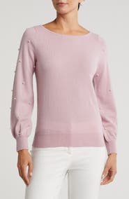 Sofia Cashmere Boat Neck Pearl Sleeve Cashmere Sweater