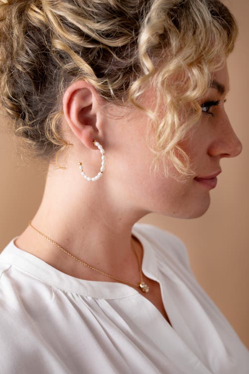 Alex And Ani Rice Pearl Hoop Earrings In Pearl
