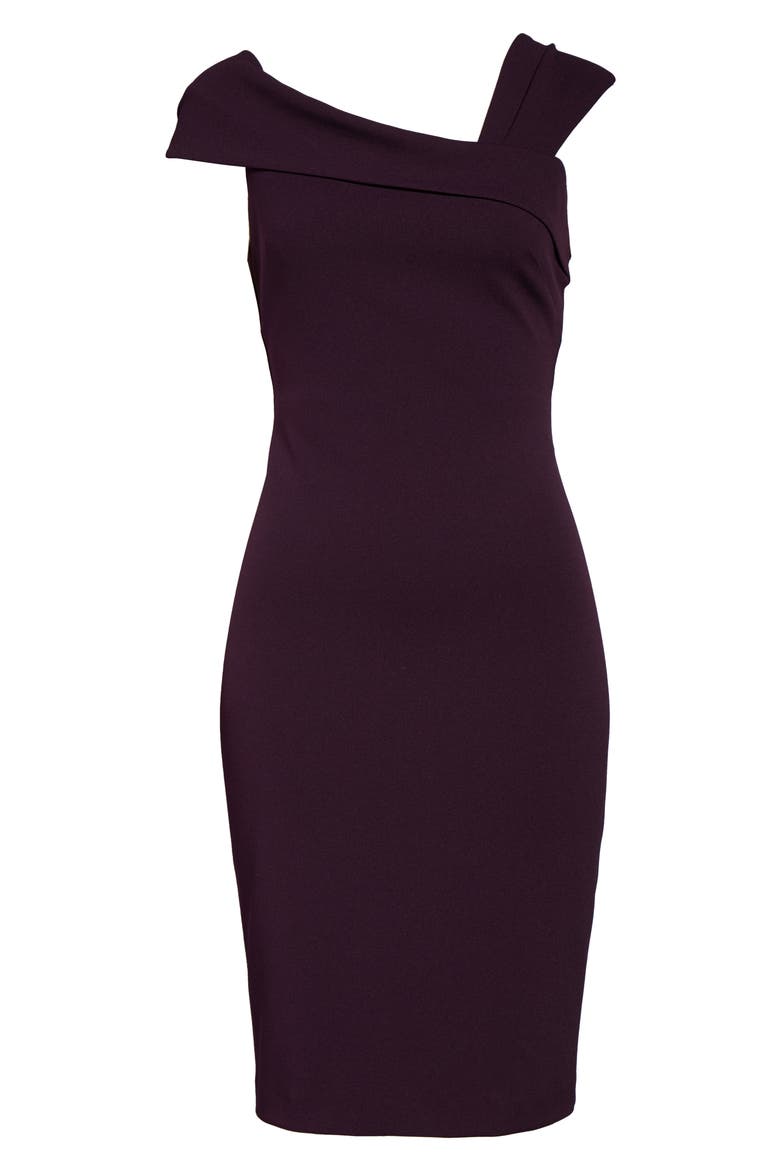 Asymmetrical Neck Sheath Dress, Alternate, color, MULBERRY