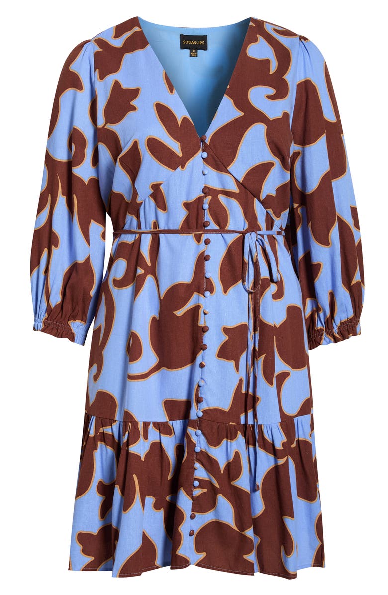 SUGARLIPS Briley Floral Print Long Sleeve Minidress, Alternate, color, Brown-Blue