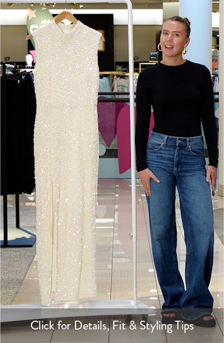 Ivy Sequin Embellished Mock Neck Evening Dress, sales video thumbnail